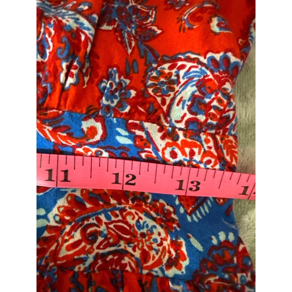Japna Womens Red Blue Paisley Floral Rayon Maxi Dress V-Neck Smocked Waist L - Picture 6 of 11